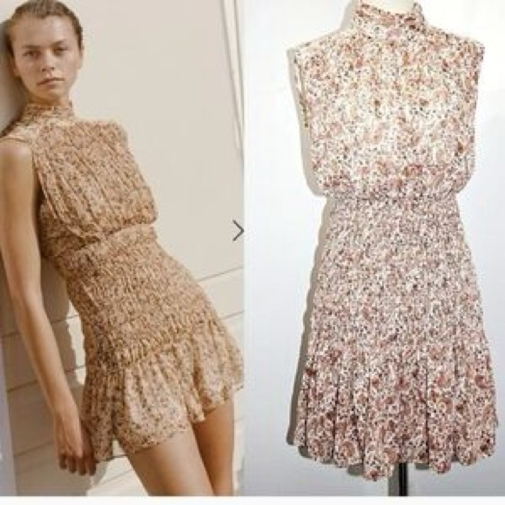 House of Harlow 1960-Tan & Brown Sheath Floral Mini Dress-Mod vibes-Boho-Size M